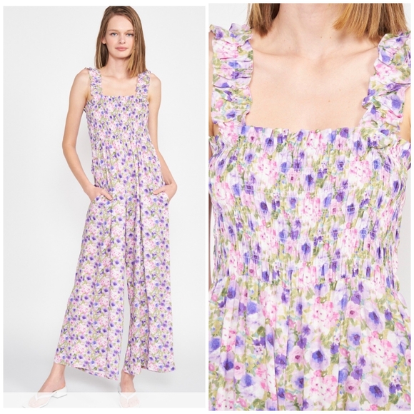 Jacquie The Label Lavender Floral Wide Leg Palazzo Jumpsuit - Picture 6 of 12